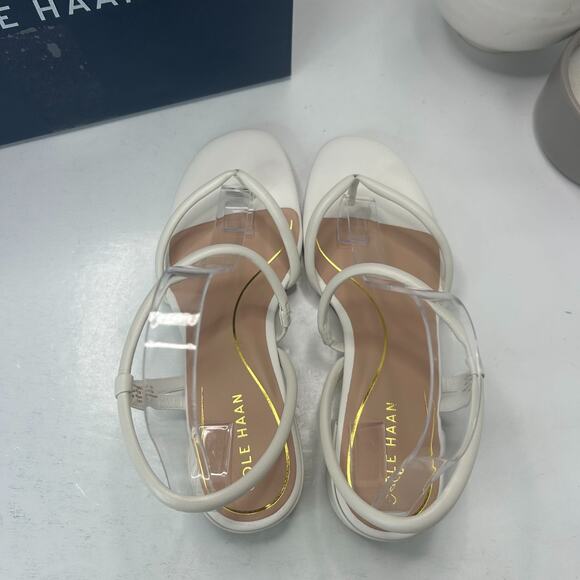 Cole Haan Calli Thong Block Heel Slip On Sandal Egret Leather Women 9.5 Tried On - Picture 8 of 11